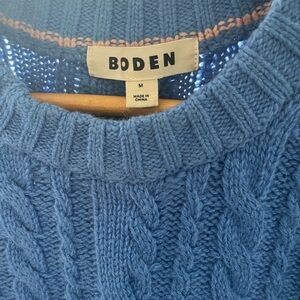 Boden women’s Cable-Knit Crewneck Sweater in Blue